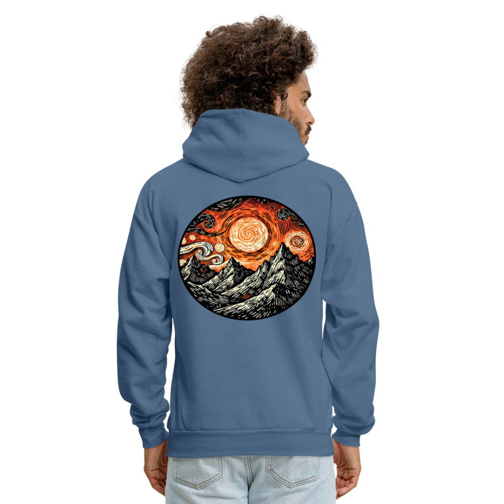 Men's Orange Swirling Mountains Graphic Hoodie with Logo - denim blue