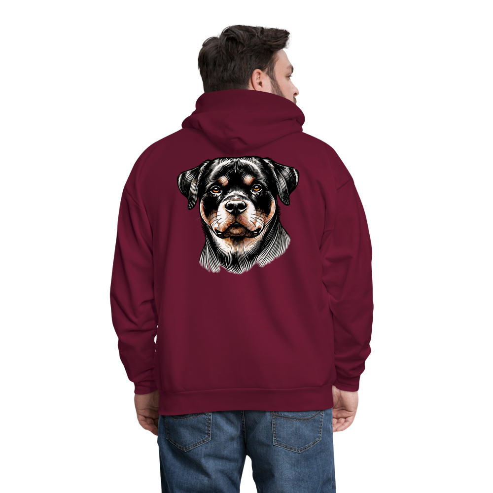 Men's Fine Line Rottweiler Graphic Hoodie with Logo - burgundy