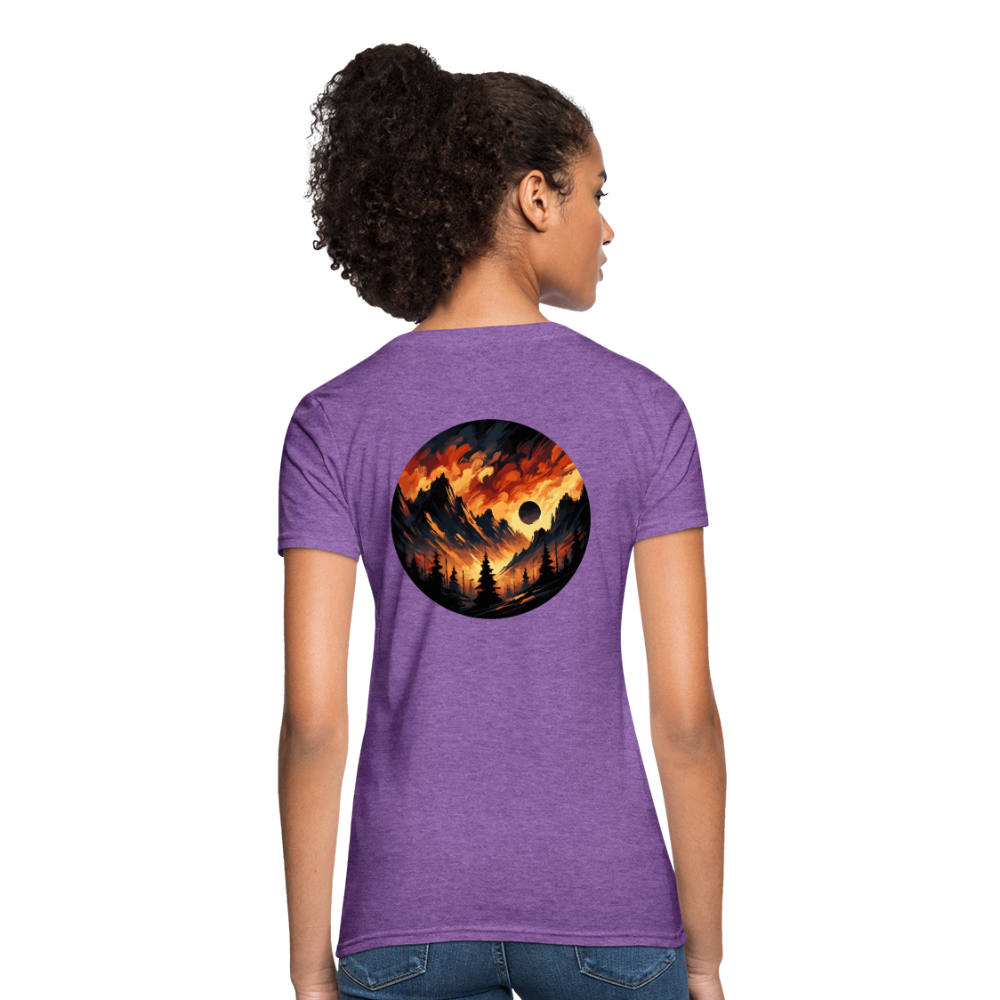 Women's Brushed Orange and Black Mountain Range T-Shirt with Logo - purple heather