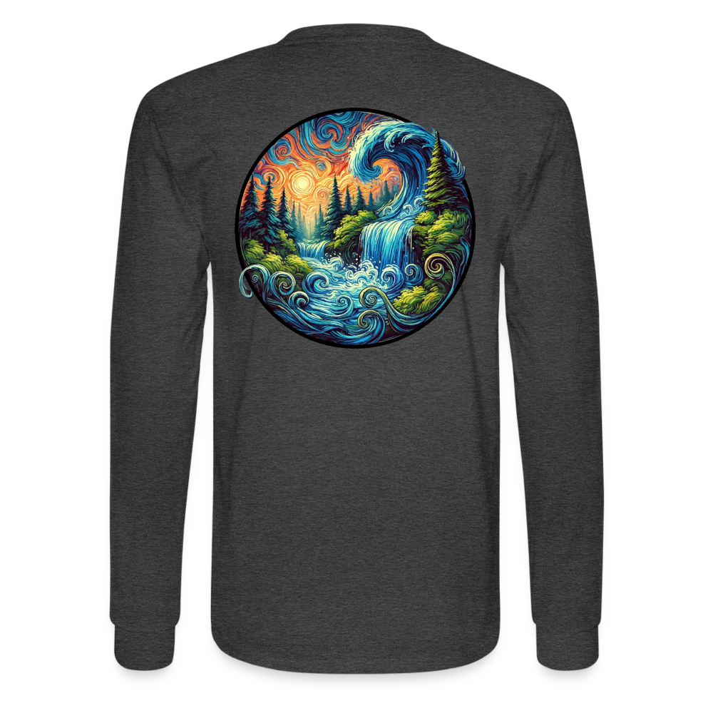 Men's Waterfall Graphic Long Sleeve Shirt with Logo - heather black