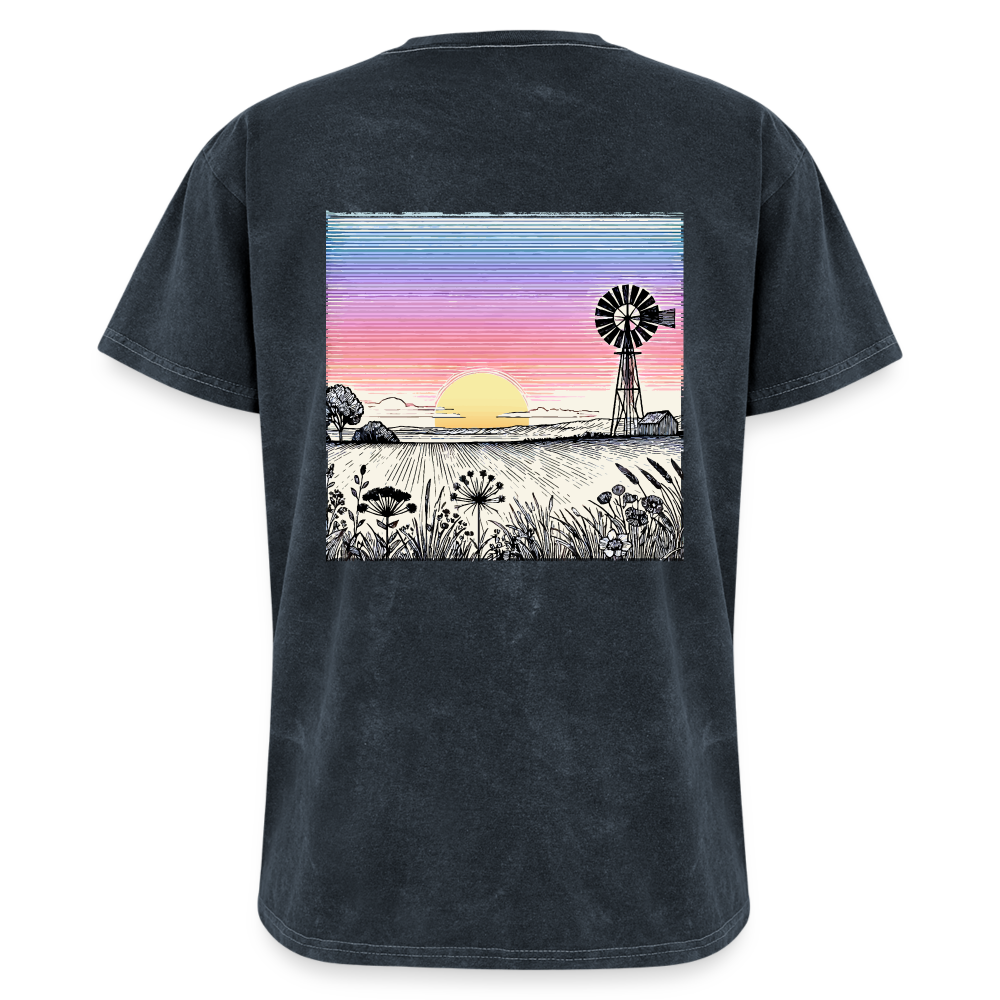 Colored Prairie Landscape Graphic Unisex Mineral Wash T-shirt with Logo - mineral navy