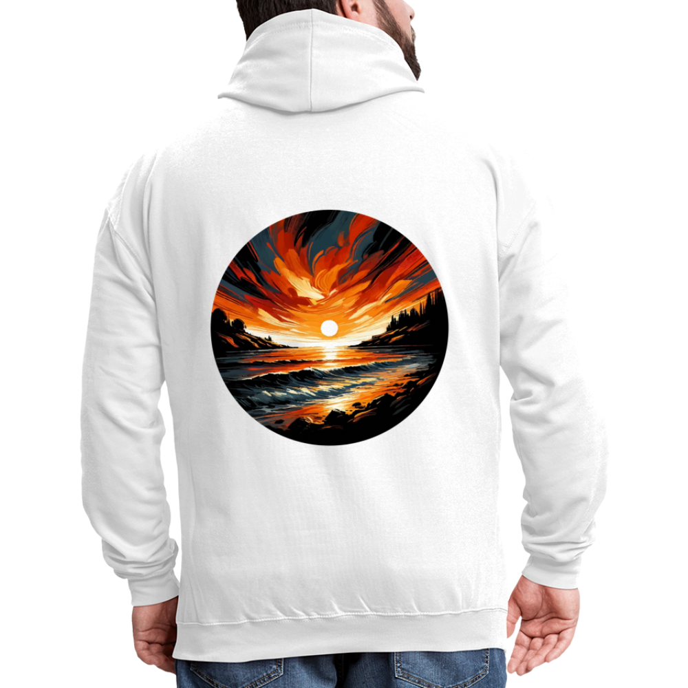 Beach Sunset Graphic Unisex Contrast Hoodie with Logo - white/gray