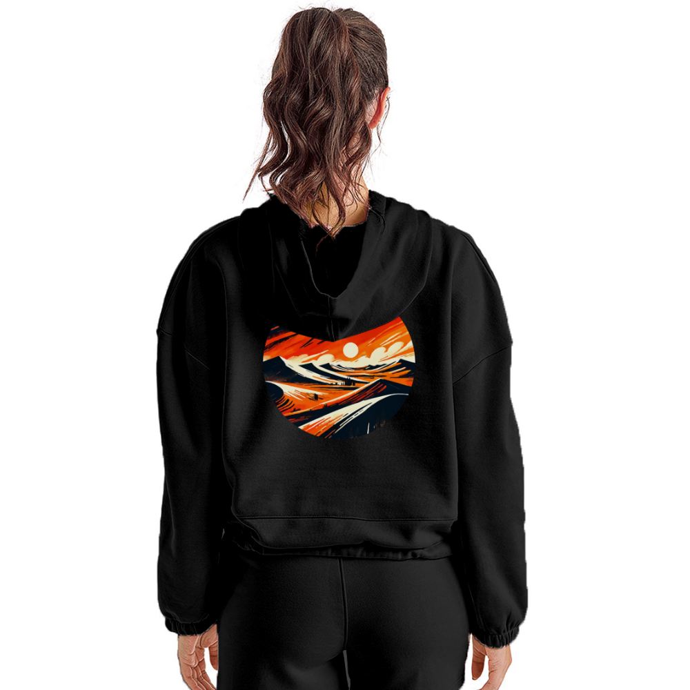 Women’s Desert Dunes Graphic Cropped Hoodie with Logo - black