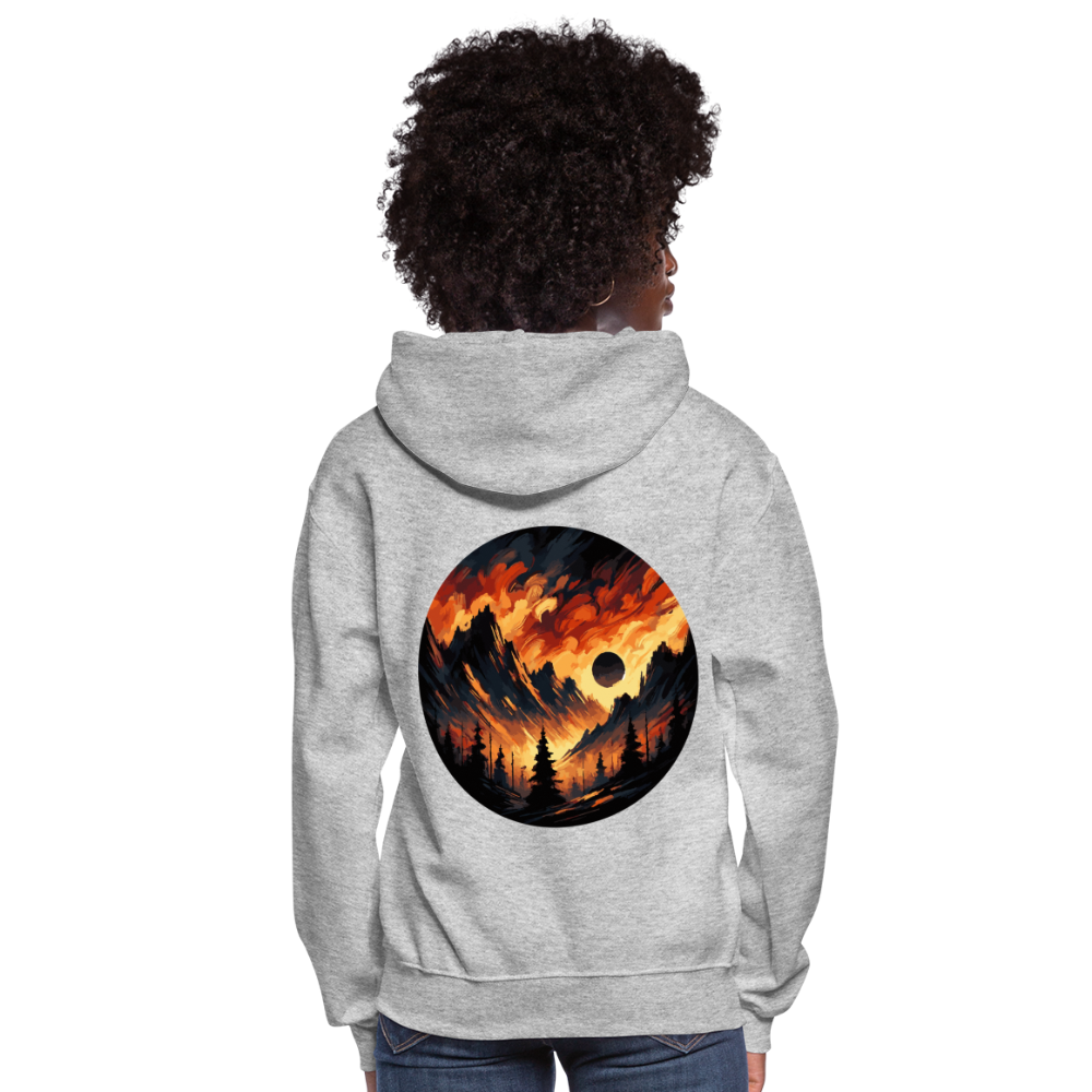 Women's Brushed Orange and Black Mountain Range Graphic Hoodie with Logo - heather gray