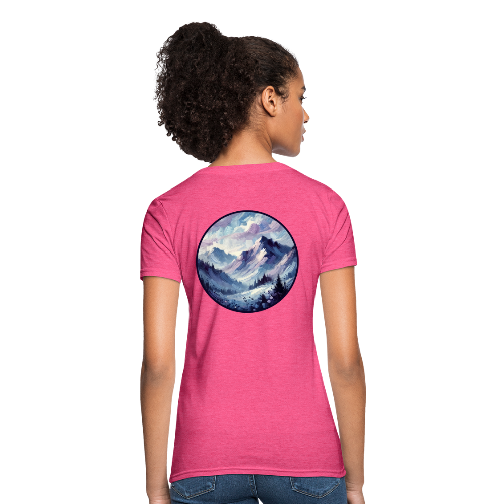 Women's Lavender Blue Mountain Range T-Shirt with Logo - heather pink