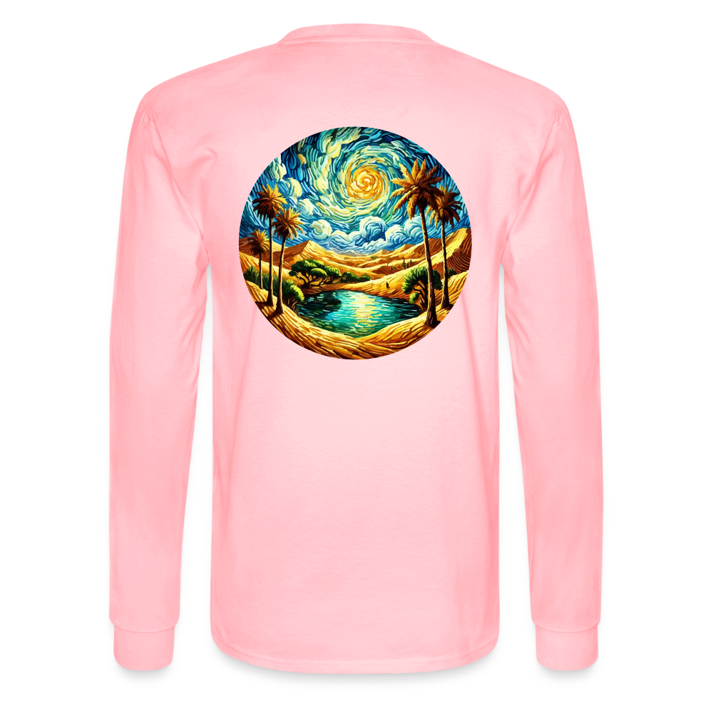 Men's Desert Oasis Graphic Long Sleeve Shirt with Logo - pink