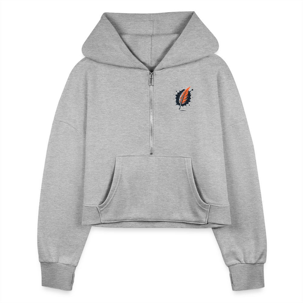 Women's Plain Half Zip Cropped Hoodie with Logo - heather gray