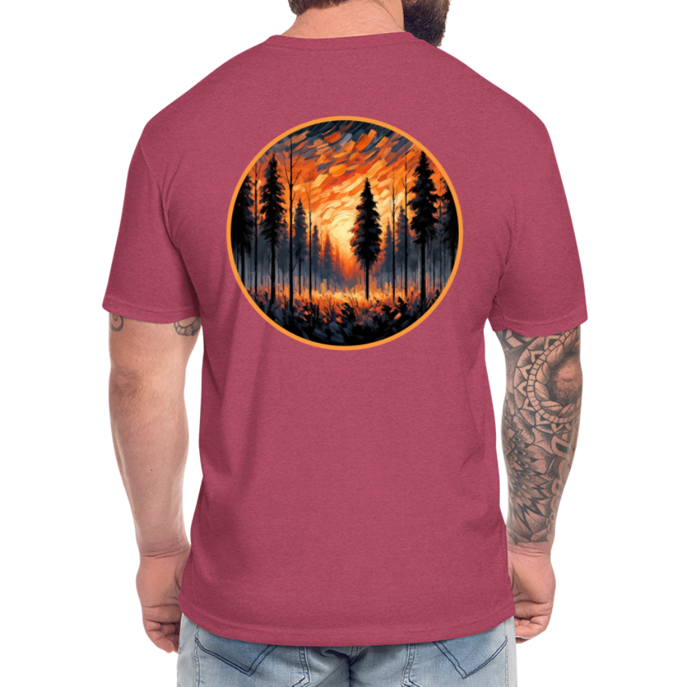 Orange Forest Sunset Graphic Unisex Fitted Cotton/Poly T-Shirt with Logo - heather burgundy