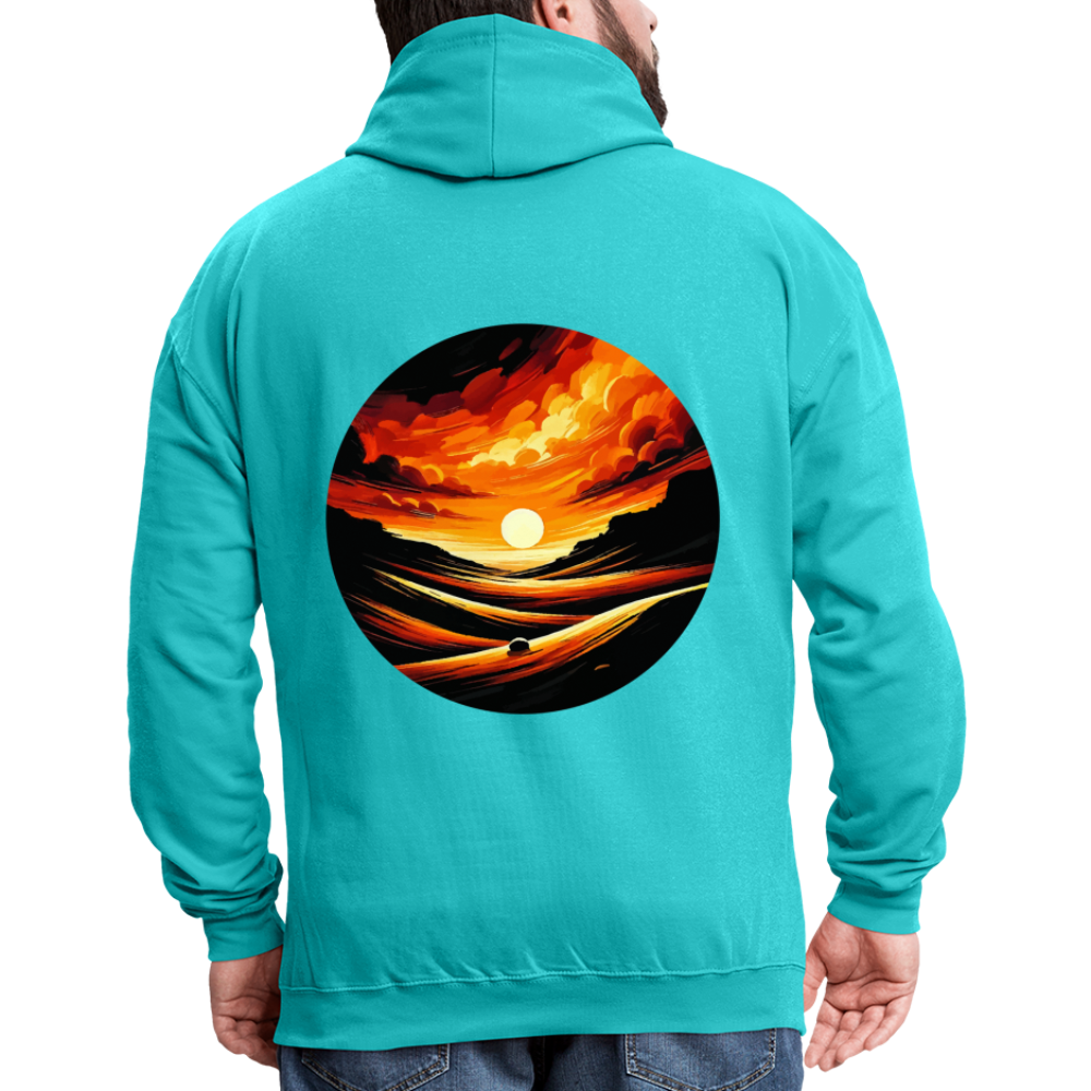 Desert Sunset Graphic Unisex Contrast Hoodie with Logo - scuba blue/asphalt