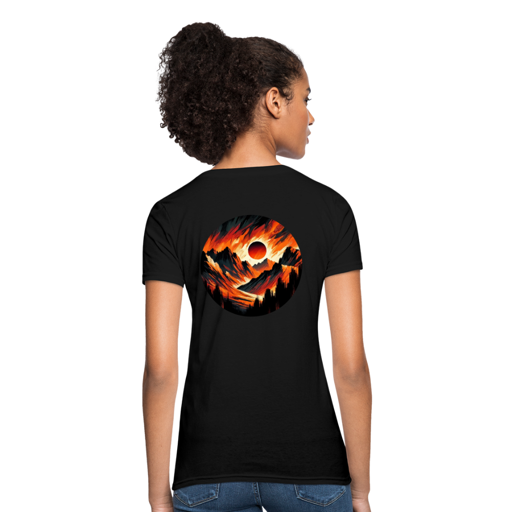 Women's Orange and Black Mountain Range T-Shirt with Logo - black