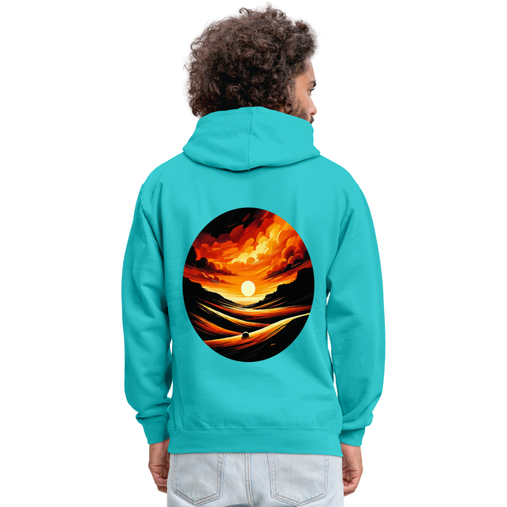 Desert Sunset Graphic Unisex Contrast Hoodie with Logo - scuba blue/asphalt