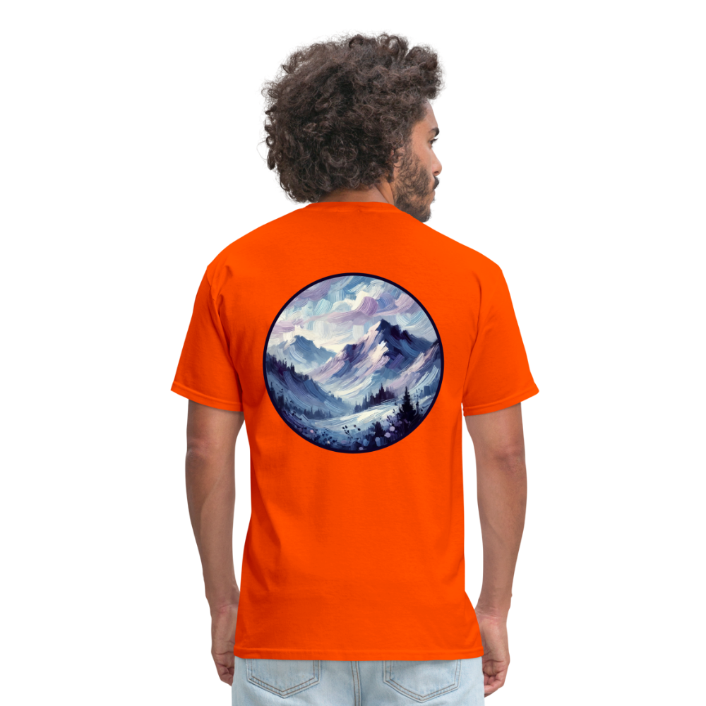 Lavender Blue Mountain Range Unisex Classic T-Shirt with Logo - orange