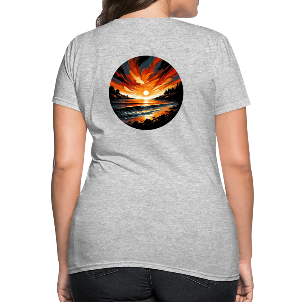 Women's Beach Sunset Graphic T-Shirt with Logo - heather gray