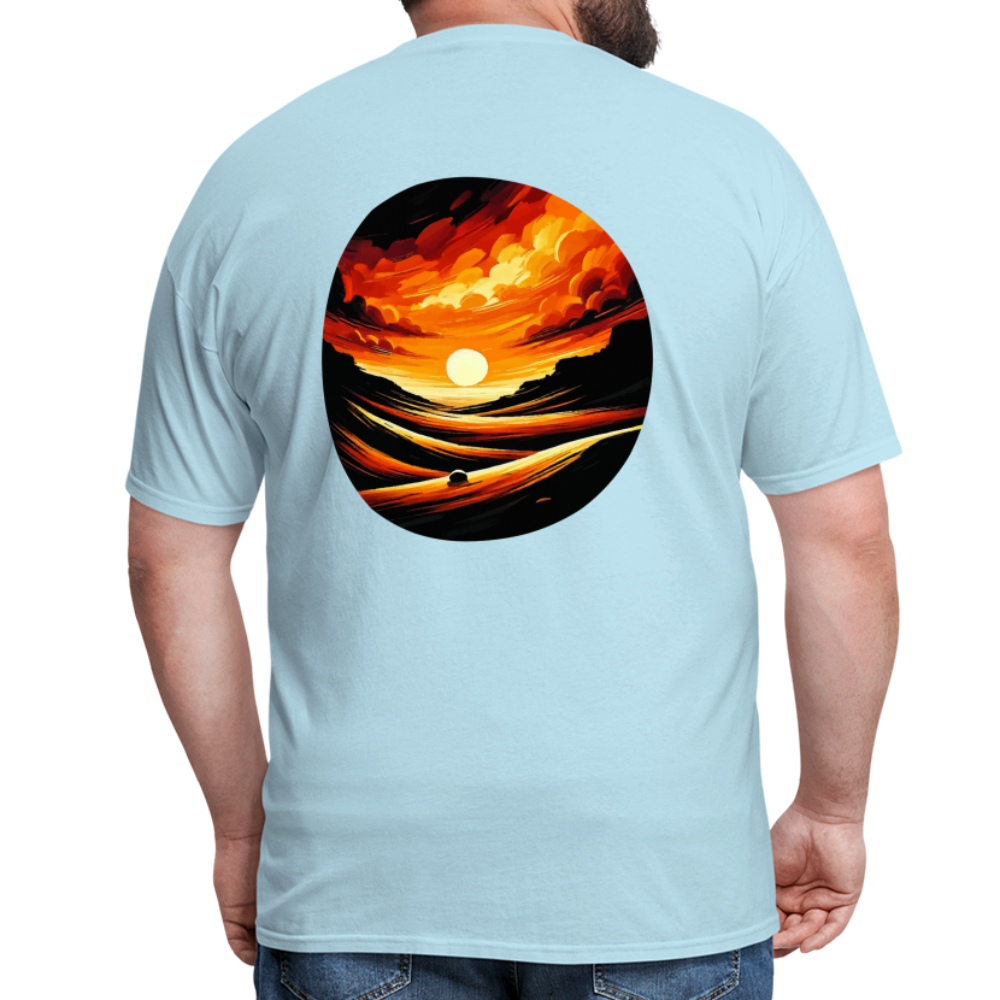 Desert Sunset Graphic Unisex Classic T-Shirt with Logo - powder blue