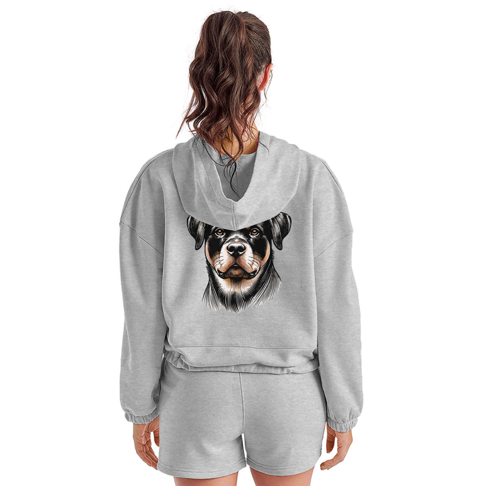 Women’s Fine Line Rottweiler Graphic Cropped Hoodie with Logo - heather gray