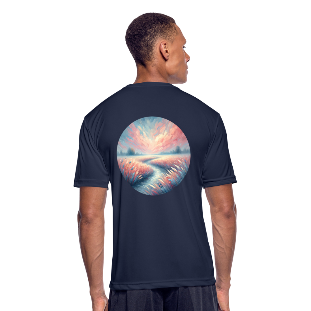 Men’s River Meadow Graphic Moisture Wicking Performance T-Shirt with Logo - navy