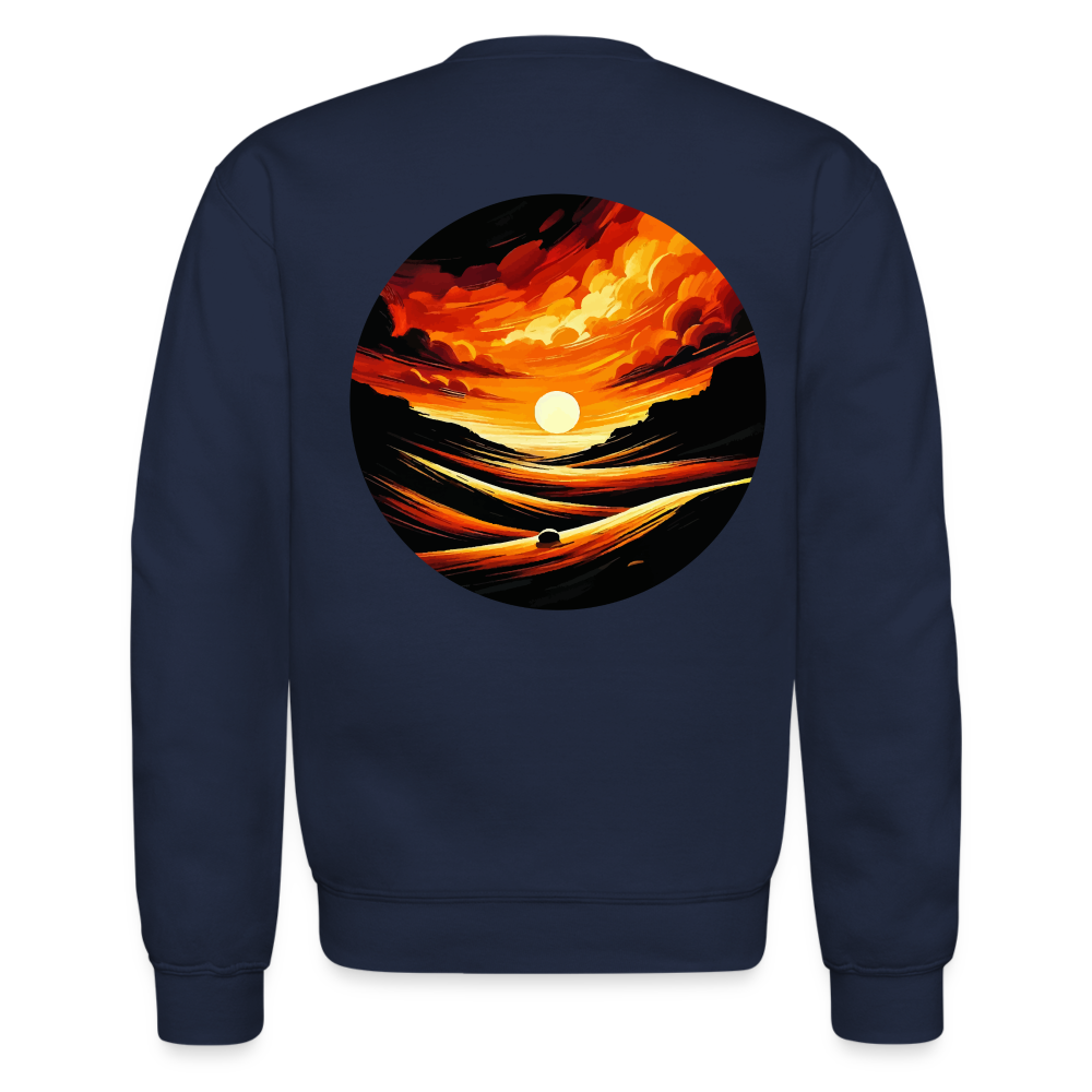 Desert Sunset Graphic Crewneck Sweatshirt with Logo - navy