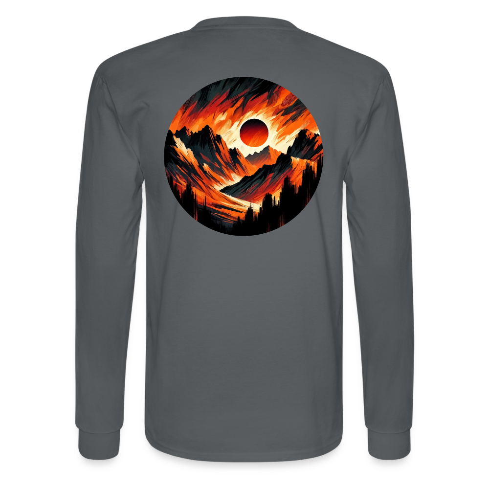 Men's Orange and Black Mountain Range Graphic Long Sleeve Shirt with Logo - charcoal