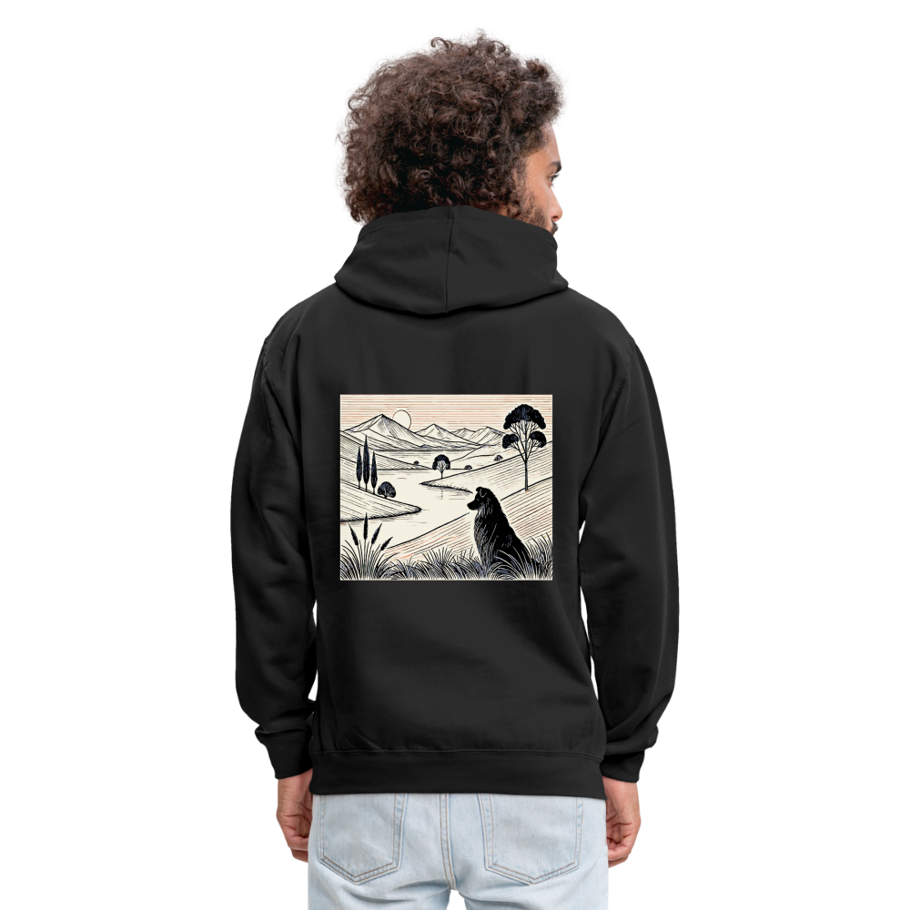 Australian Shepherd Prairie Graphic Unisex Contrast Hoodie with Logo - black/asphalt