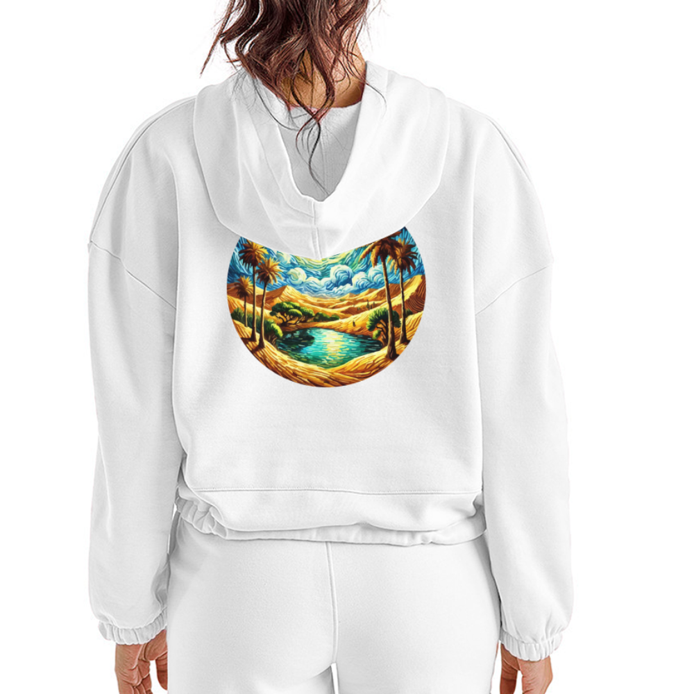 Women’s Desert Oasis Graphic Cropped Hoodie with Logo - white