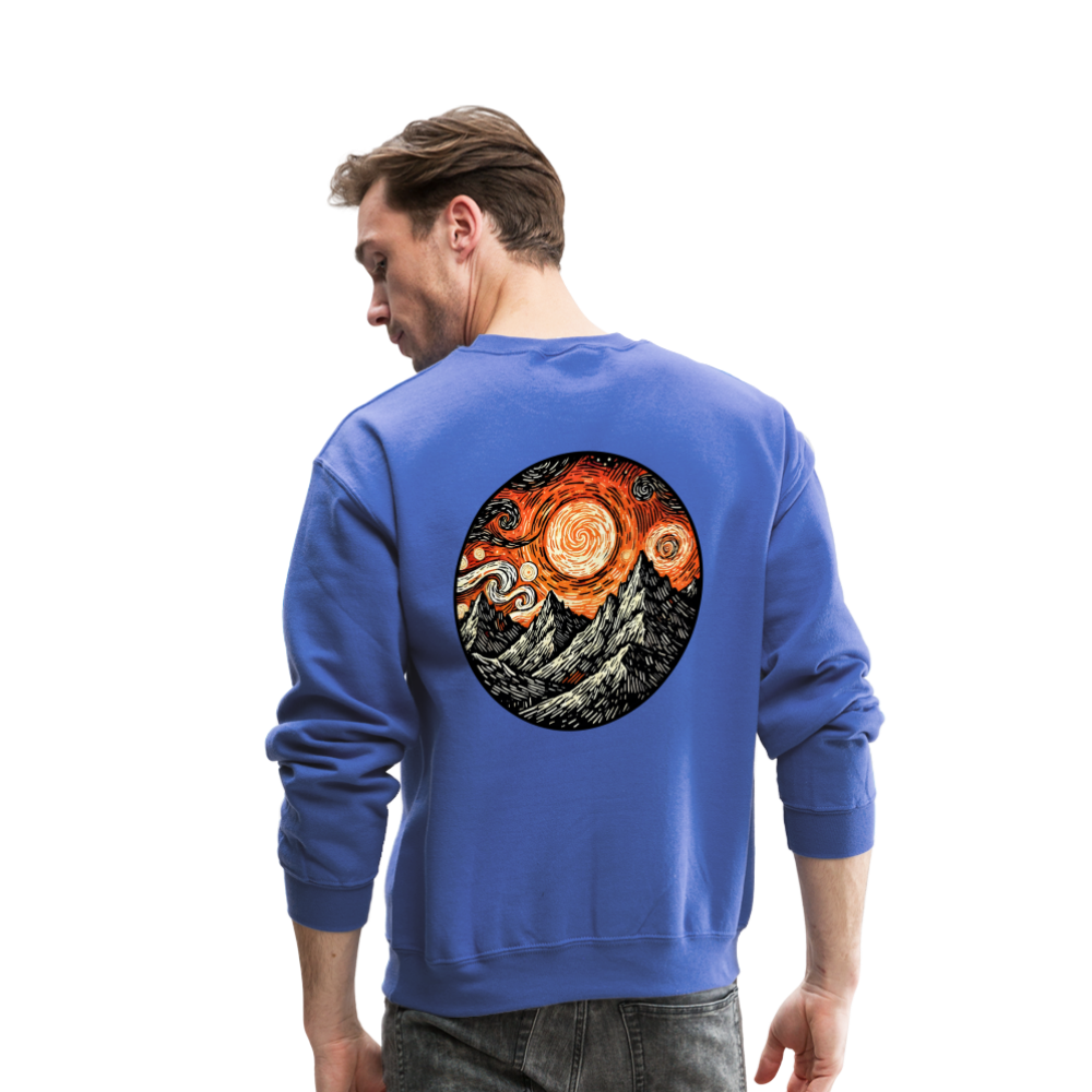 Orange Swirling Mountains Graphic Crewneck Sweatshirt with Logo - royal blue