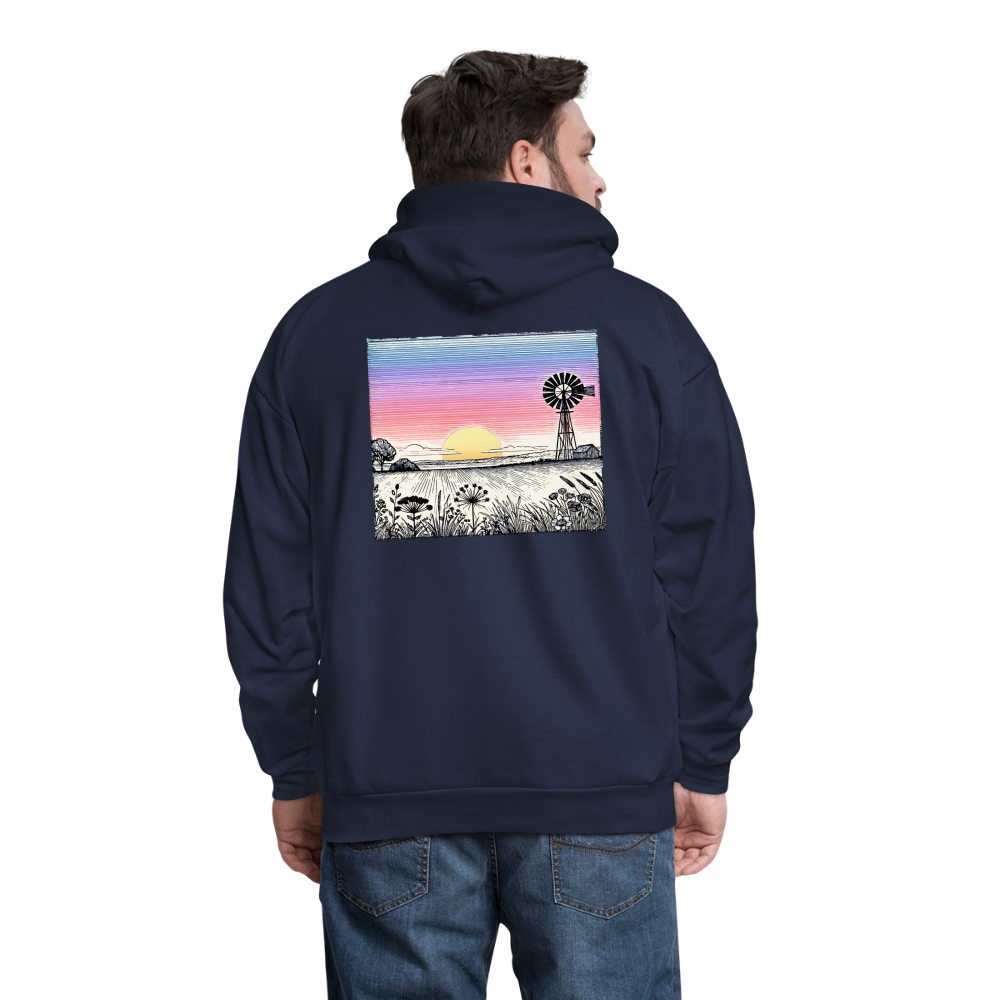 Men's Colored Prairie Landscape Graphic Hoodie with Logo - navy