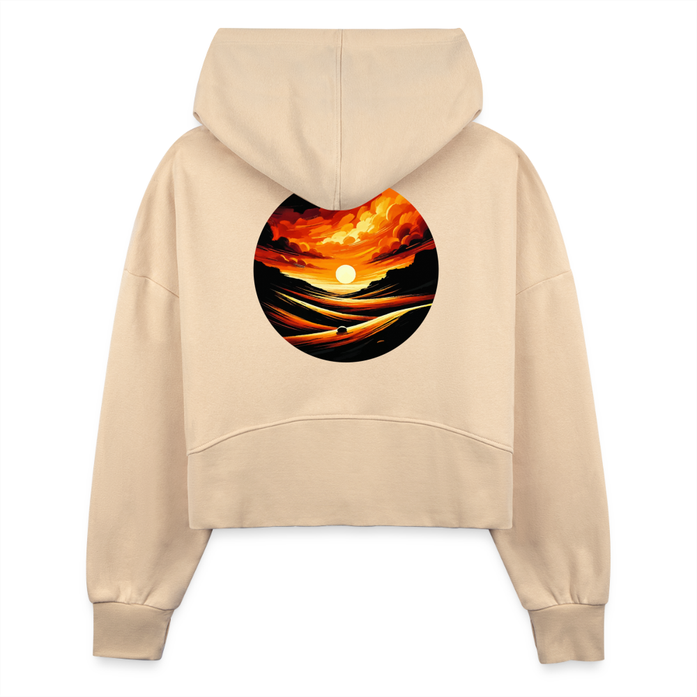 Women's Desert Sunset Graphic Half Zip Cropped Hoodie with Logo - nude