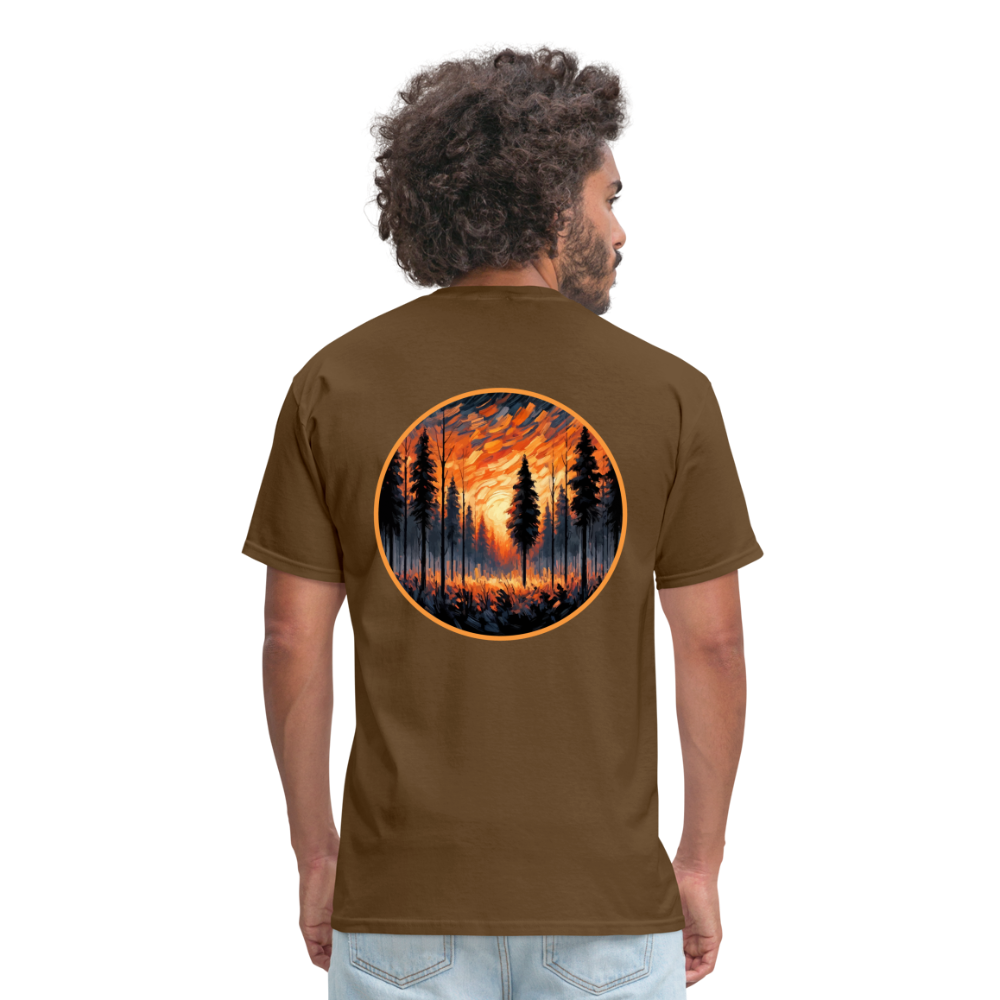 Orange Forest Sunset Unisex Classic T-Shirt with Logo - brown