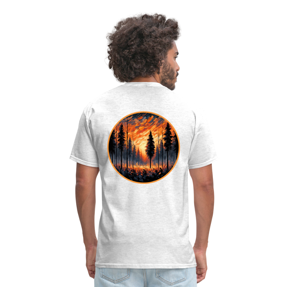 Orange Forest Sunset Unisex Classic T-Shirt with Logo - light heather gray