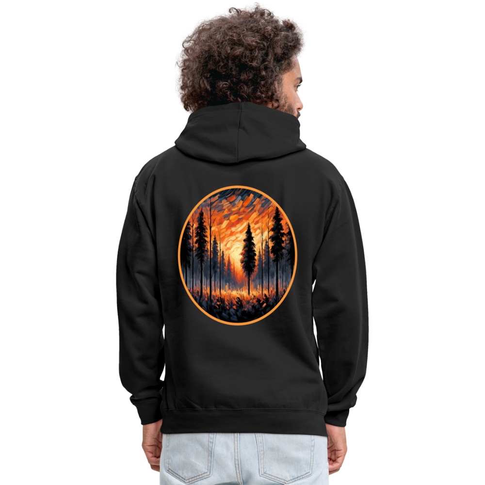 Orange Forest Sunset Graphic Unisex Contrast Hoodie with Logo - black/asphalt