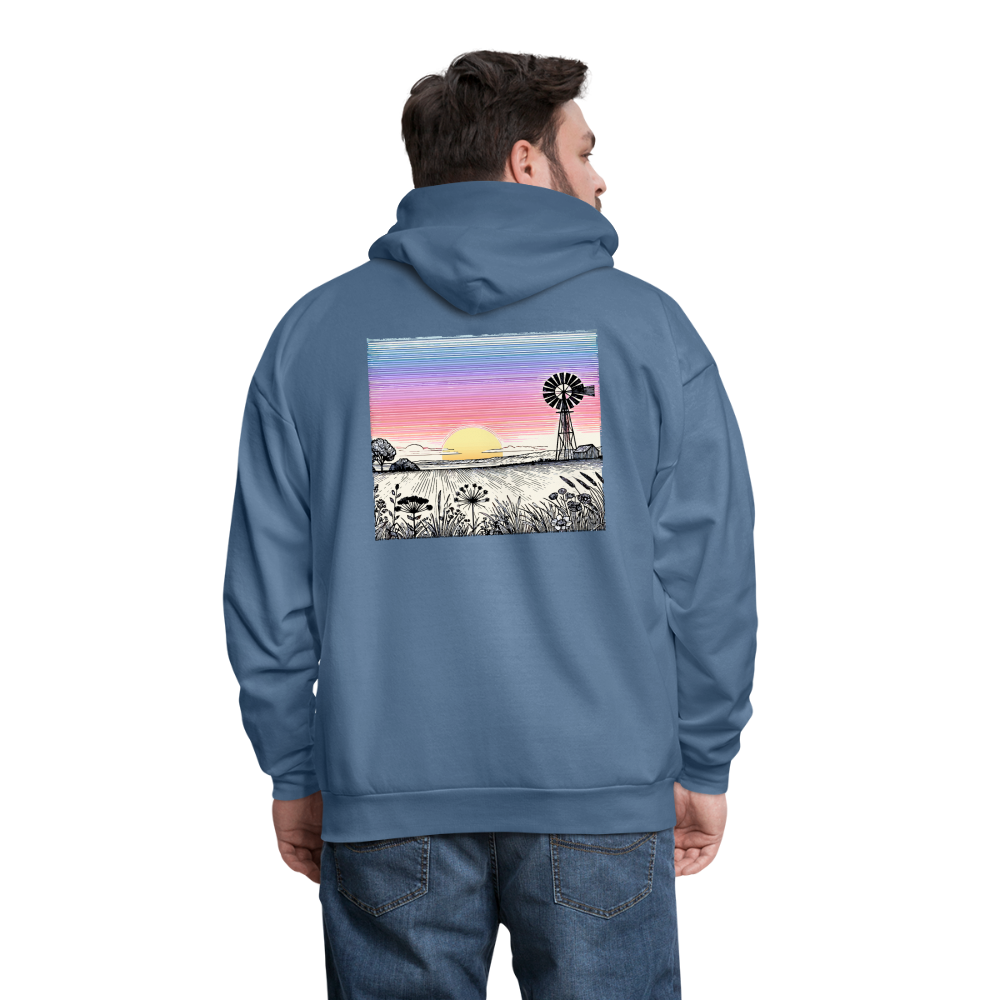 Men's Colored Prairie Landscape Graphic Hoodie with Logo - denim blue